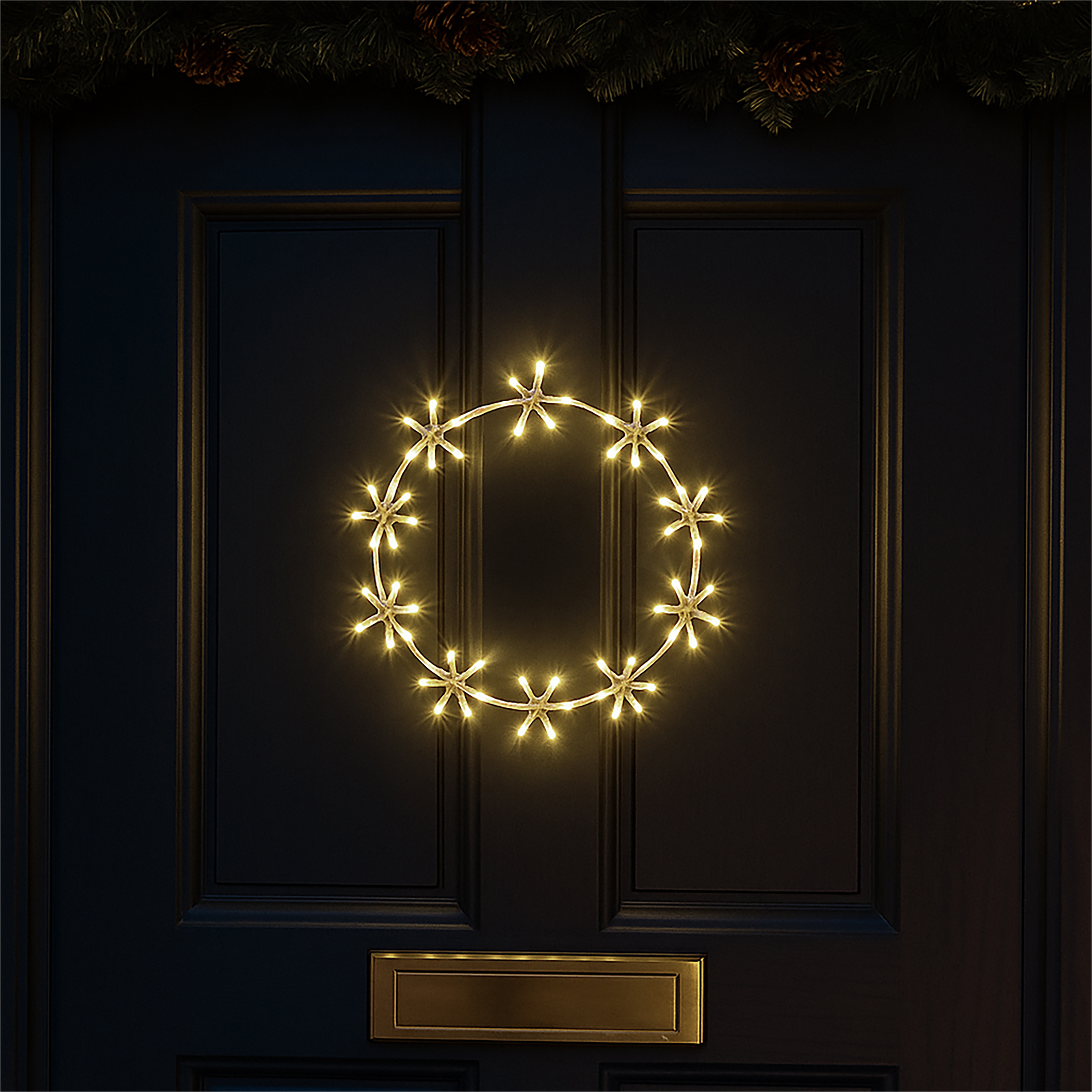 Xmas Haus Warm White LED Metal Christmas Festive Wreath Ring ...