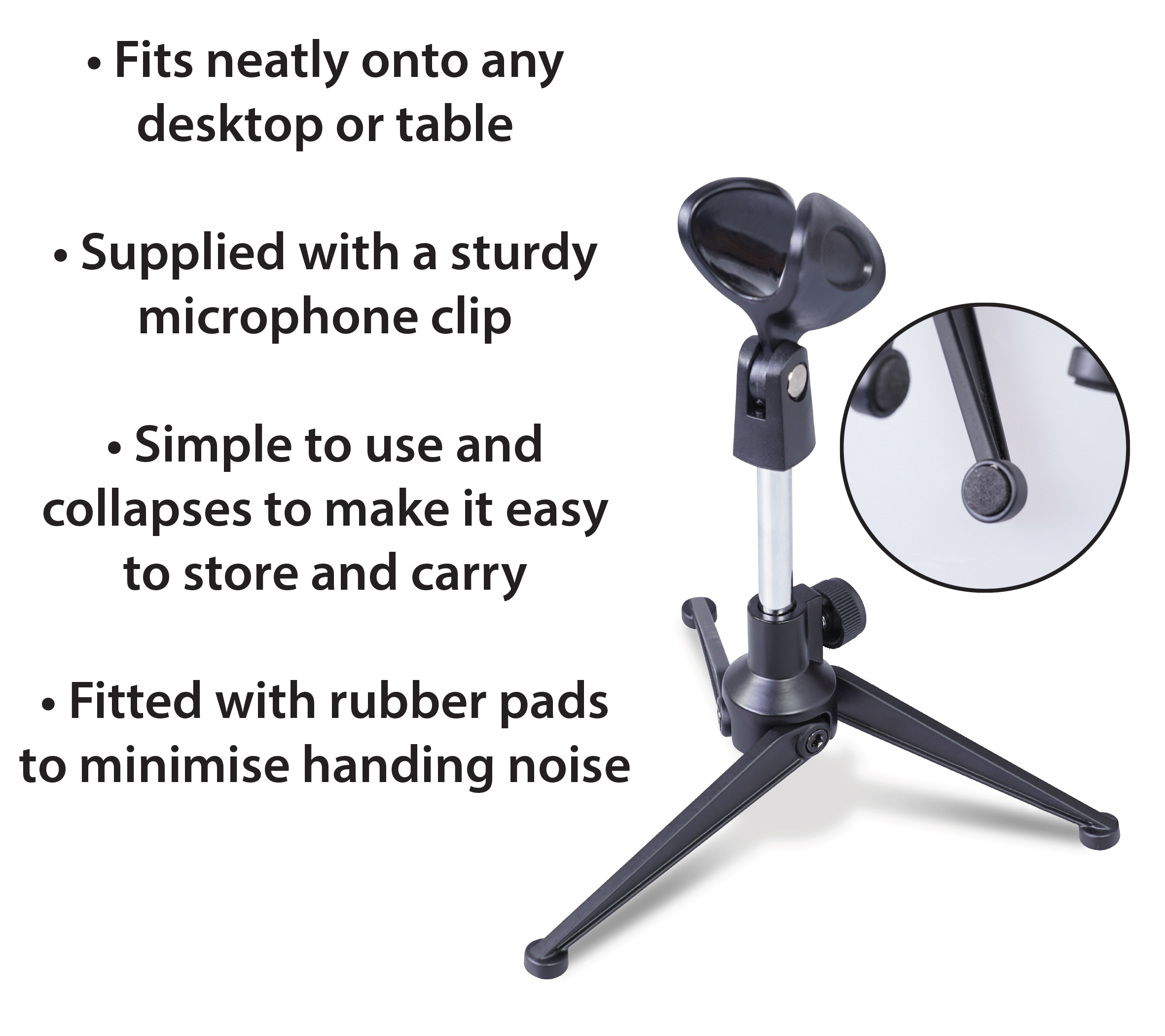 Compact Table Top Microphone Stand With Microphone Clip Electrovision