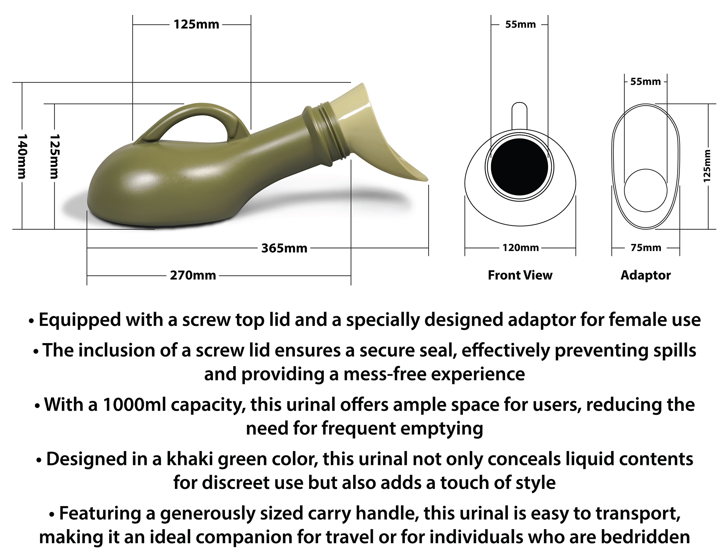 Unisex Urinal with Screw Top Lid Aidapt