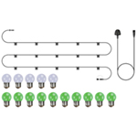 5m Festoon Lighting Kit with Green & White ES Golf Ball Lamps, Extendable to 100m, All-Weather Rubber Cable, Ireland Fan Zone Lights